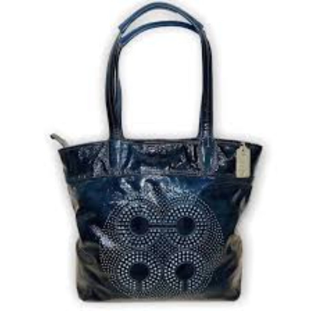 Coach Dark Blue Pleather Tote with Dotted C Design